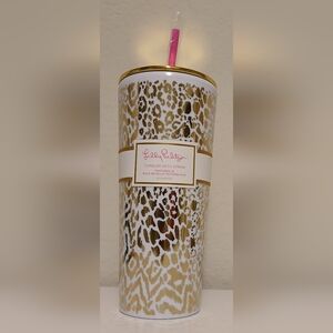 NWT Lilly Pulitzer Gold Leopard Tumbler With Straw